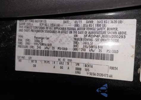 2011 Ford Fiesta Ses from USA, damaged, VIN 3FADP4FJ6BM200293